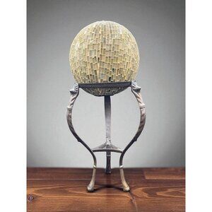 Vintage Mosaic Gazing Ball on Brass 3 Legged Stand 14"